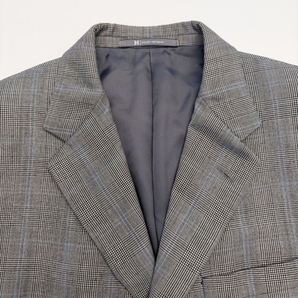 Hickey Freeman 42R Gray Glen Plaid Wool Sport Coat Blazer USA Mens 3 Button